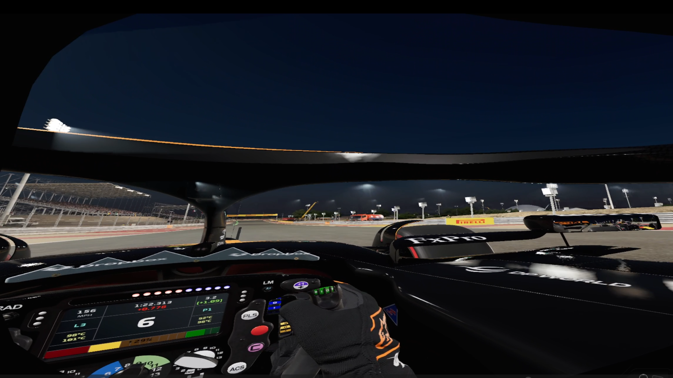 F1 24 screenshot - Driver seeing Max Verstappen's Red Bull in wing mirror