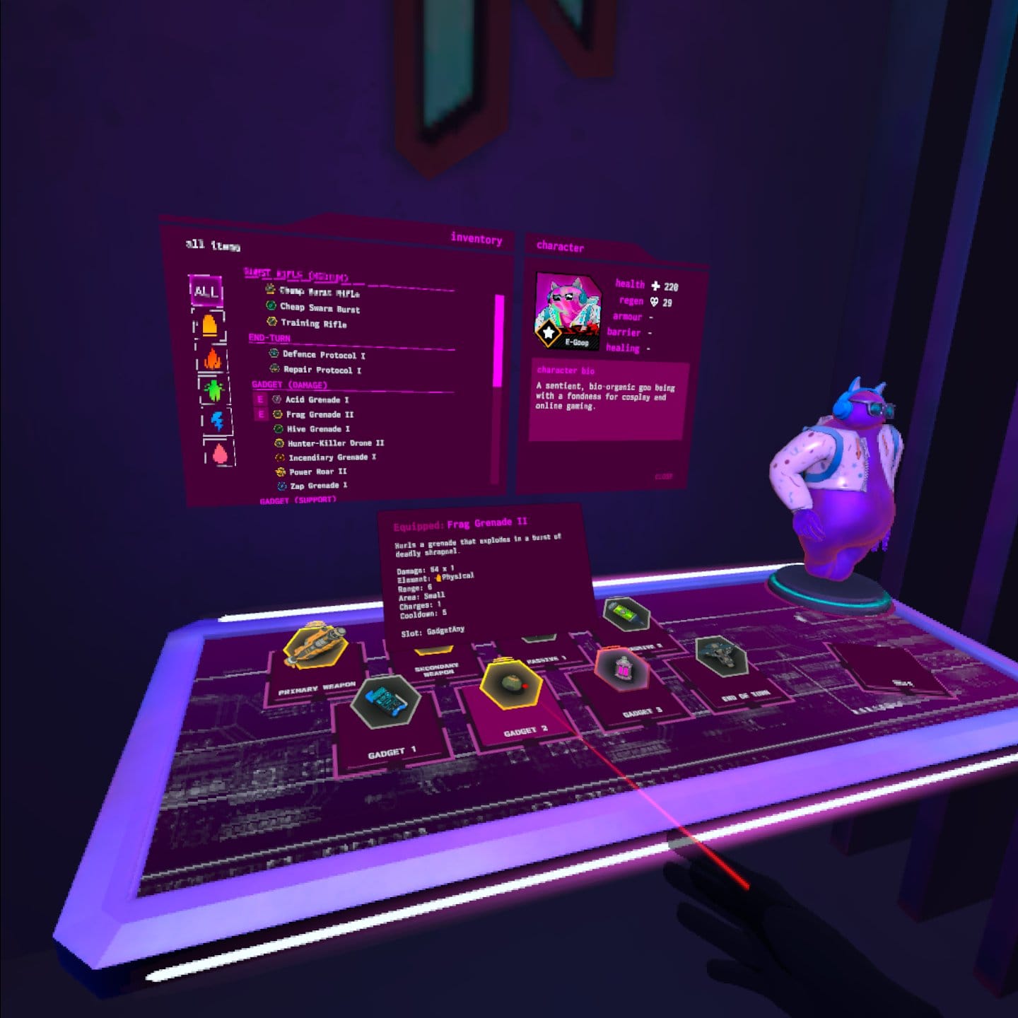 Neon Squad Tactics screenshot -  shows gadgets you can choose to equip