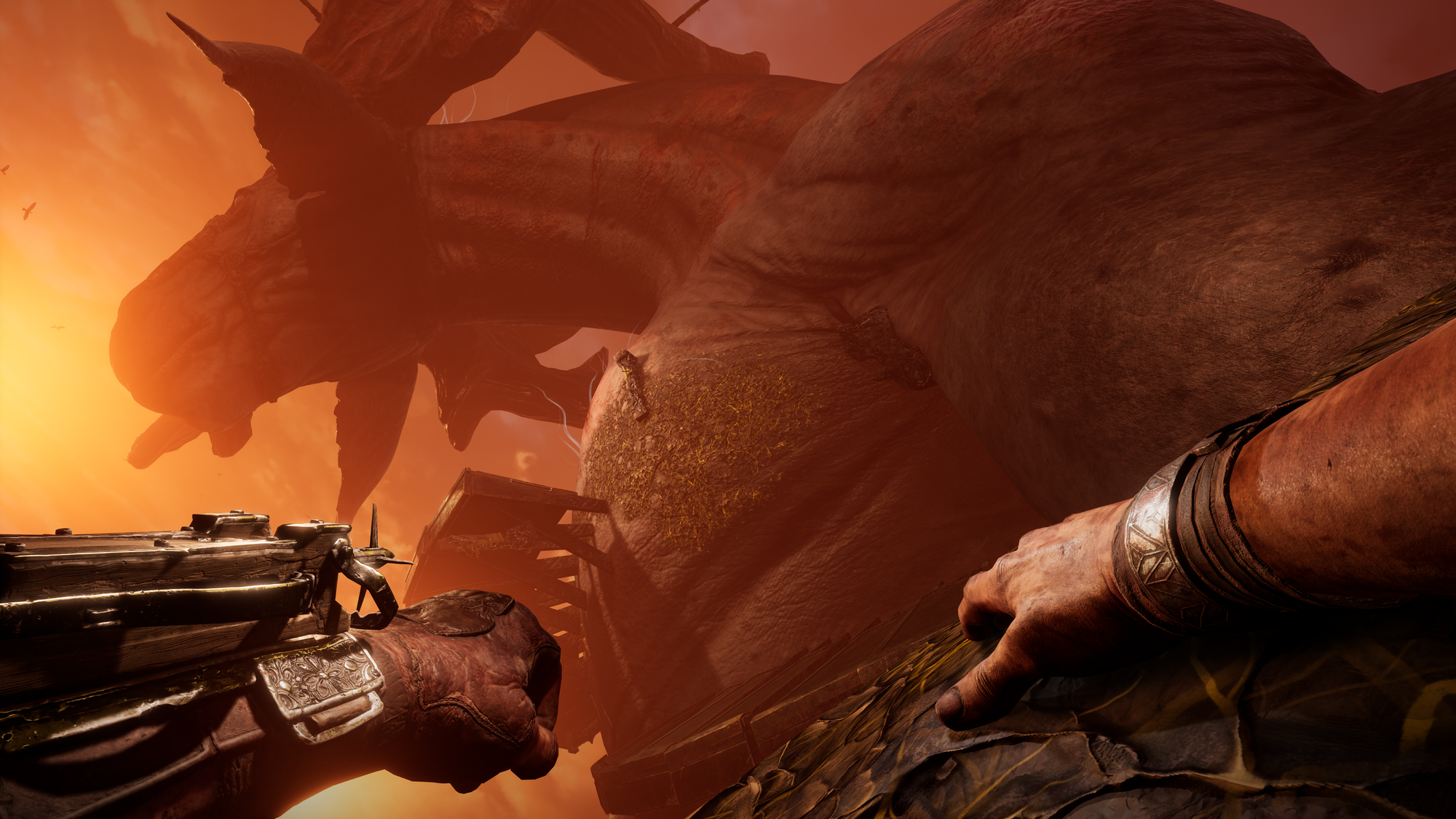 Skydance's Behemoth screenshot shows you trying to climb a huge creature