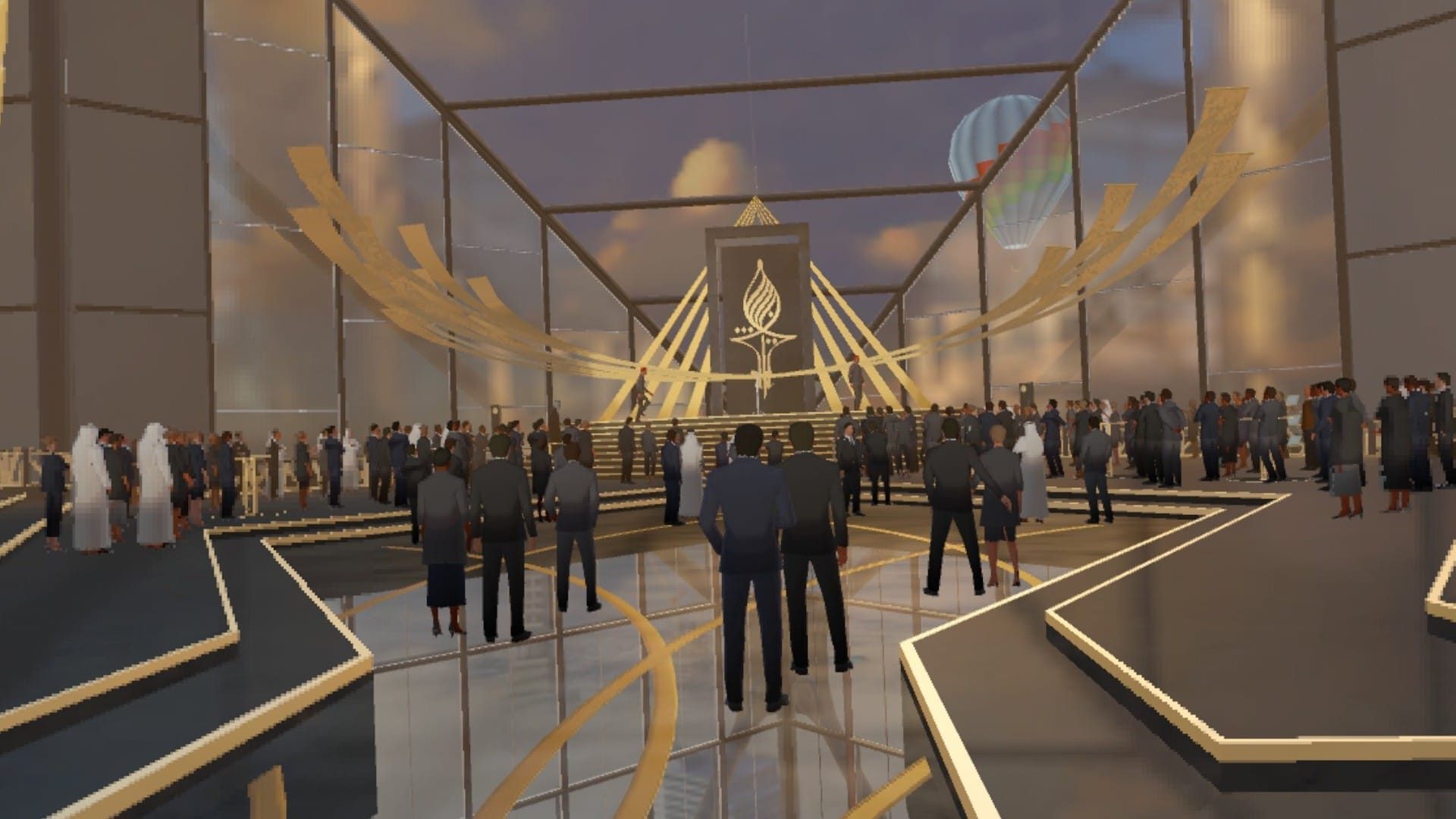 A crowd of people surrounding a stage in Dubai in Hitman 3 VR Reloaded