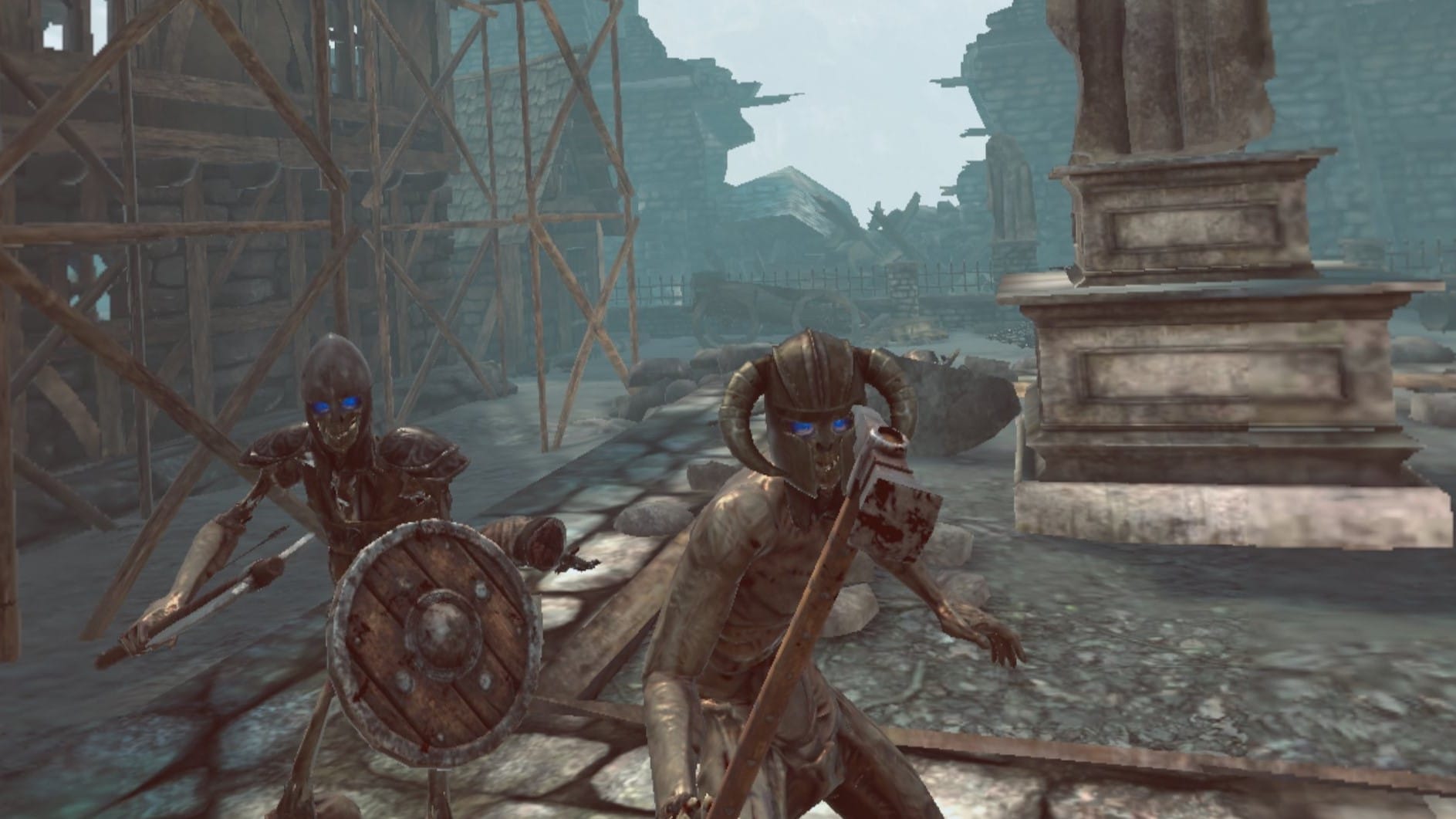 Two undead armored enemies with blue eyes trying to attack you