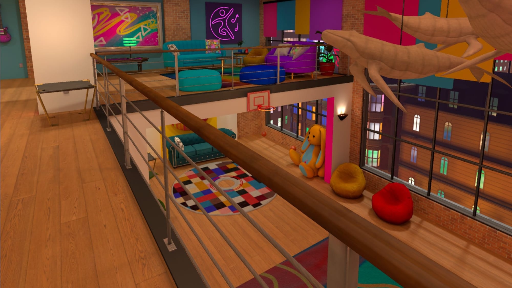 Just Dance VR screenshot shows an apartment being viewed from the second floor