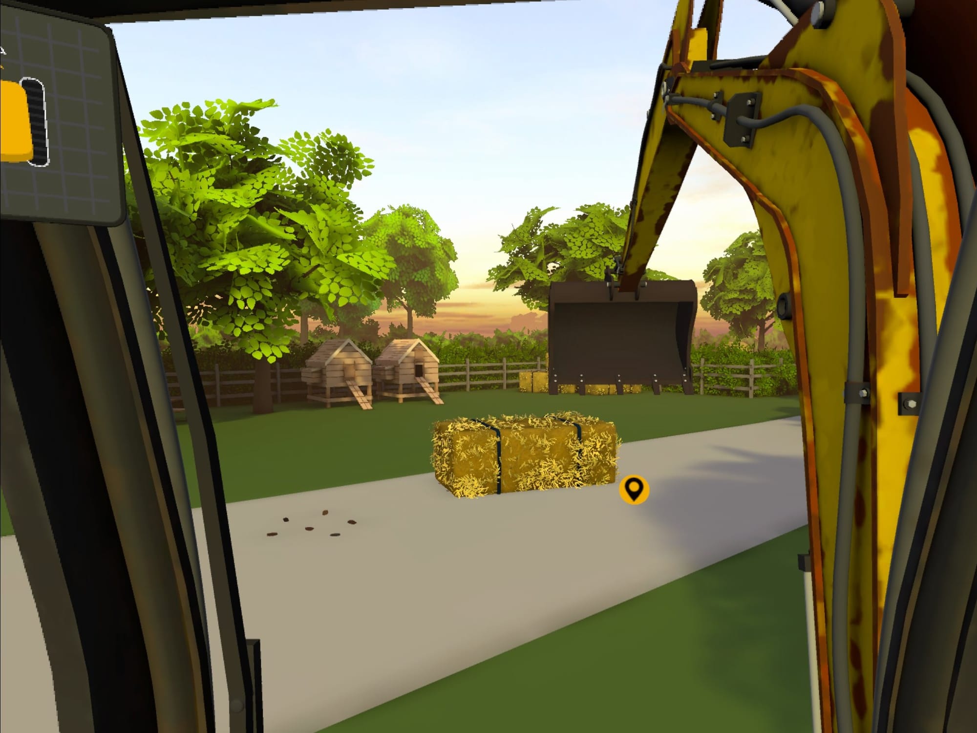 DIG VR screenshot shows a rusty vehicle with a pile of hay in front of it