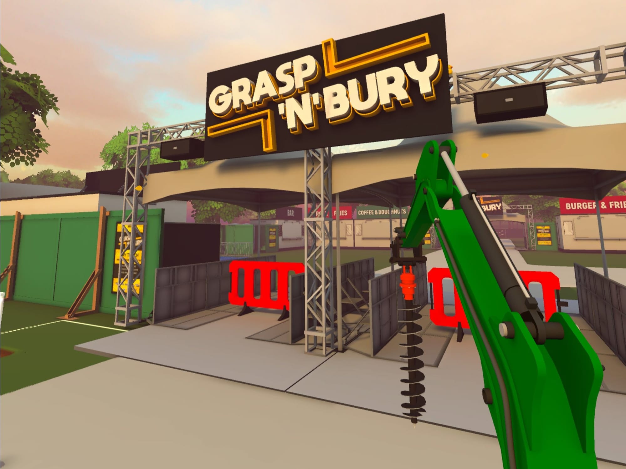 DIG VR screenshot shows the entrance for the "Grasp 'N' Bury" music festival 