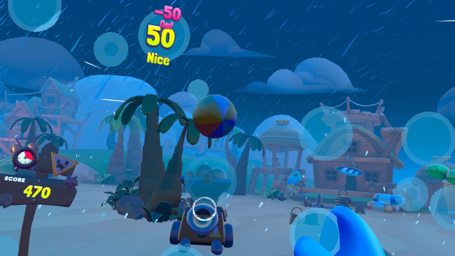 Dumb Ways Free For All Screenshot shows you catching beach balls in the rain