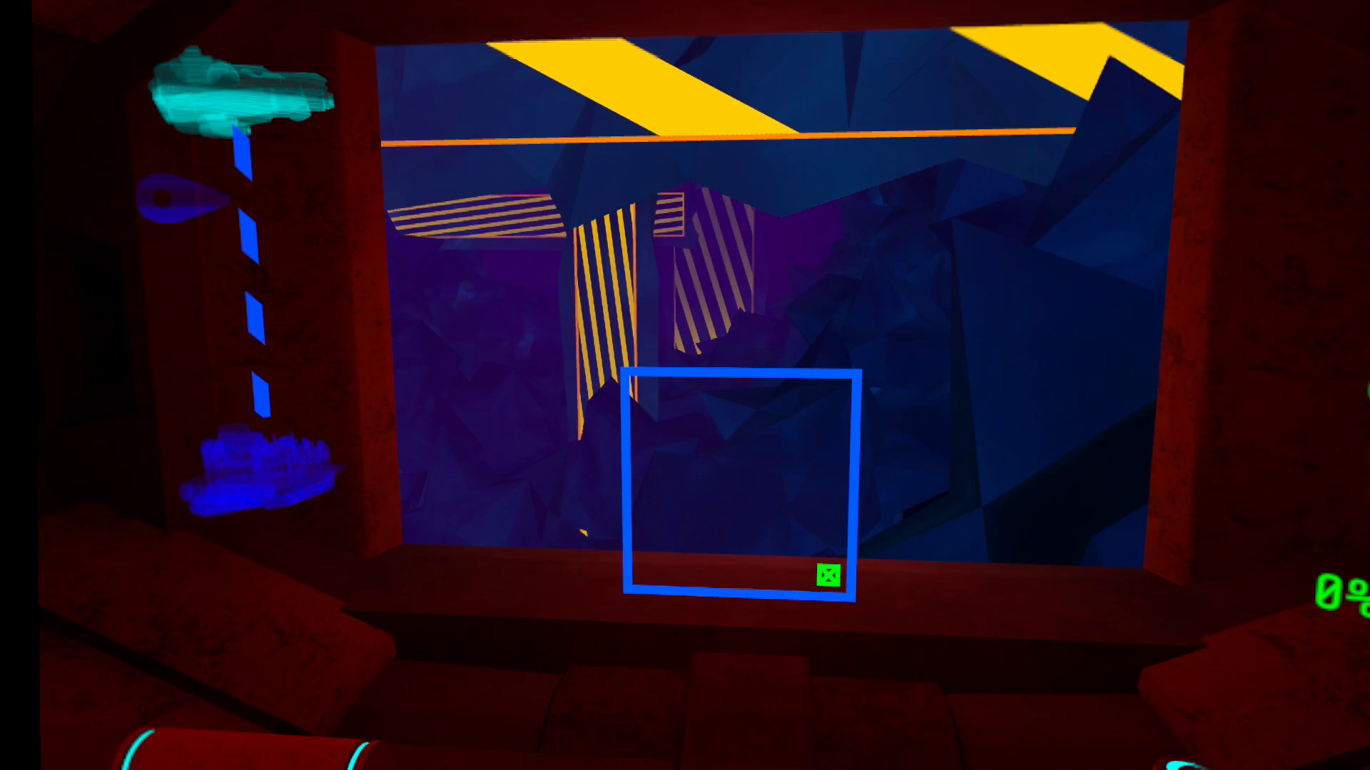 By Grit Alone screenshot shows a blue digital square near an open space in a red room