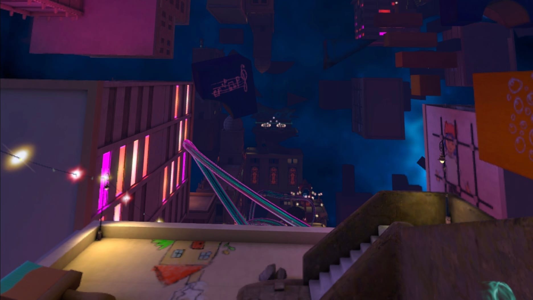 Selina: Mind at Large screenshot shows parts of a distorted city floating all around you