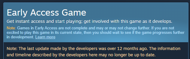 Steam Now Warns Players If Early Access Games Aren't Updated For Over A Year