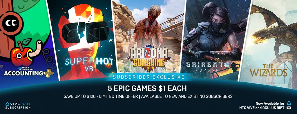 Viveport Is Offering Superhot VR, Arizona Sunshine, Accounting+, Sariento, and The Wizards For Just $1 Each