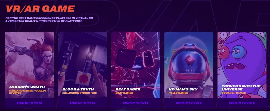 The Game Awards Nominate Asgard's Wrath, Blood & Truth, Beat Saber, And More
