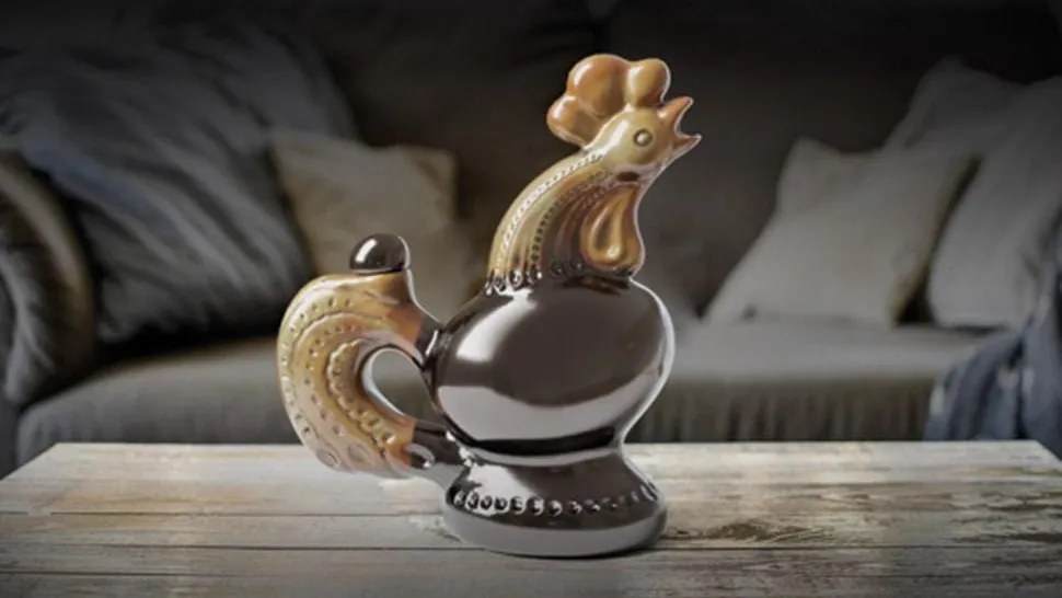 Ceramic rooster figure on a coffee table