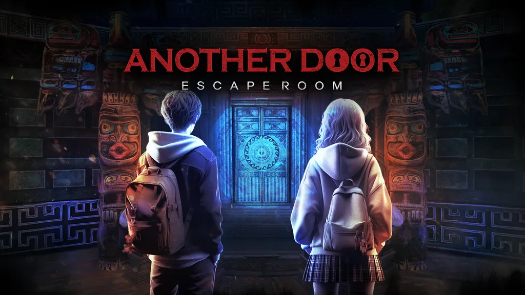 Another Door: Escape Room key art shows two characters standing near a door with blue lighting