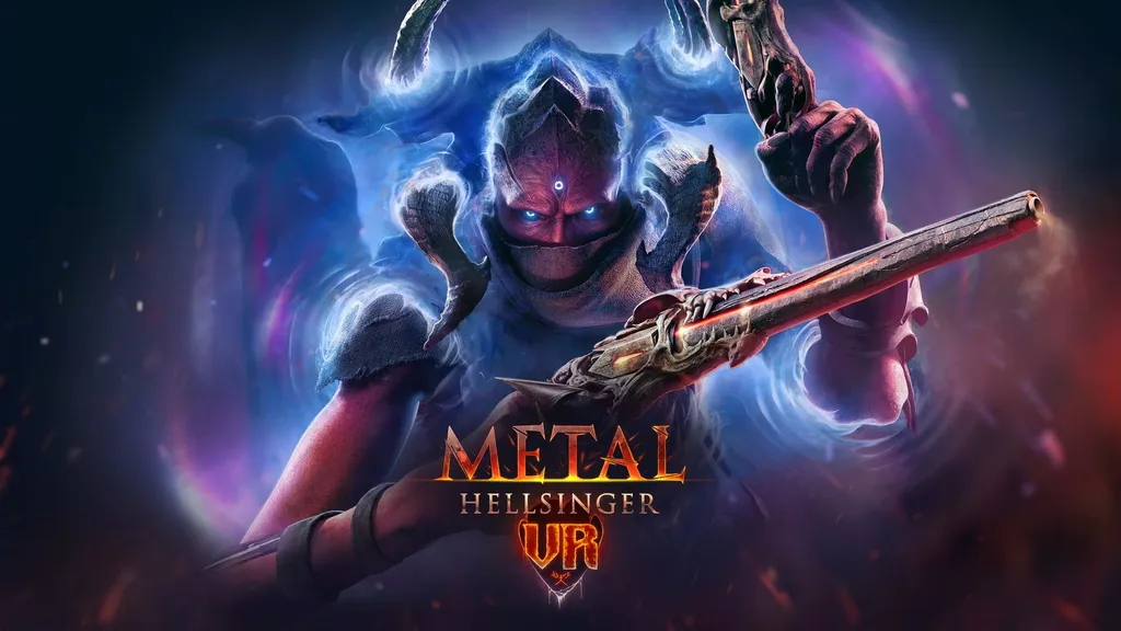 An image of the Metal Hellsinger' protagonist, a demon with two pistols, alongside the game's logo.