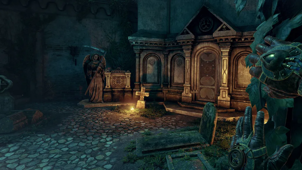 The House of Da Vinci screenshot shows a dimly lit cemetary