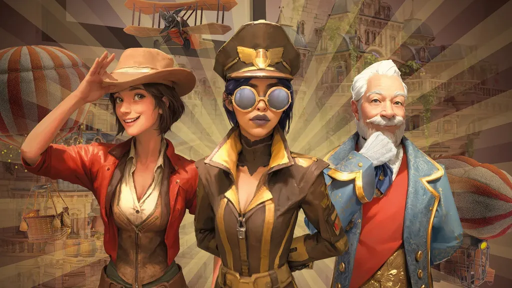 Three characters in old-style outfits in Wall Town Wonders key art