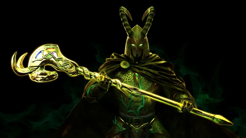 Asgard's Wrath 2 screenshot shows Loki holding a large staff